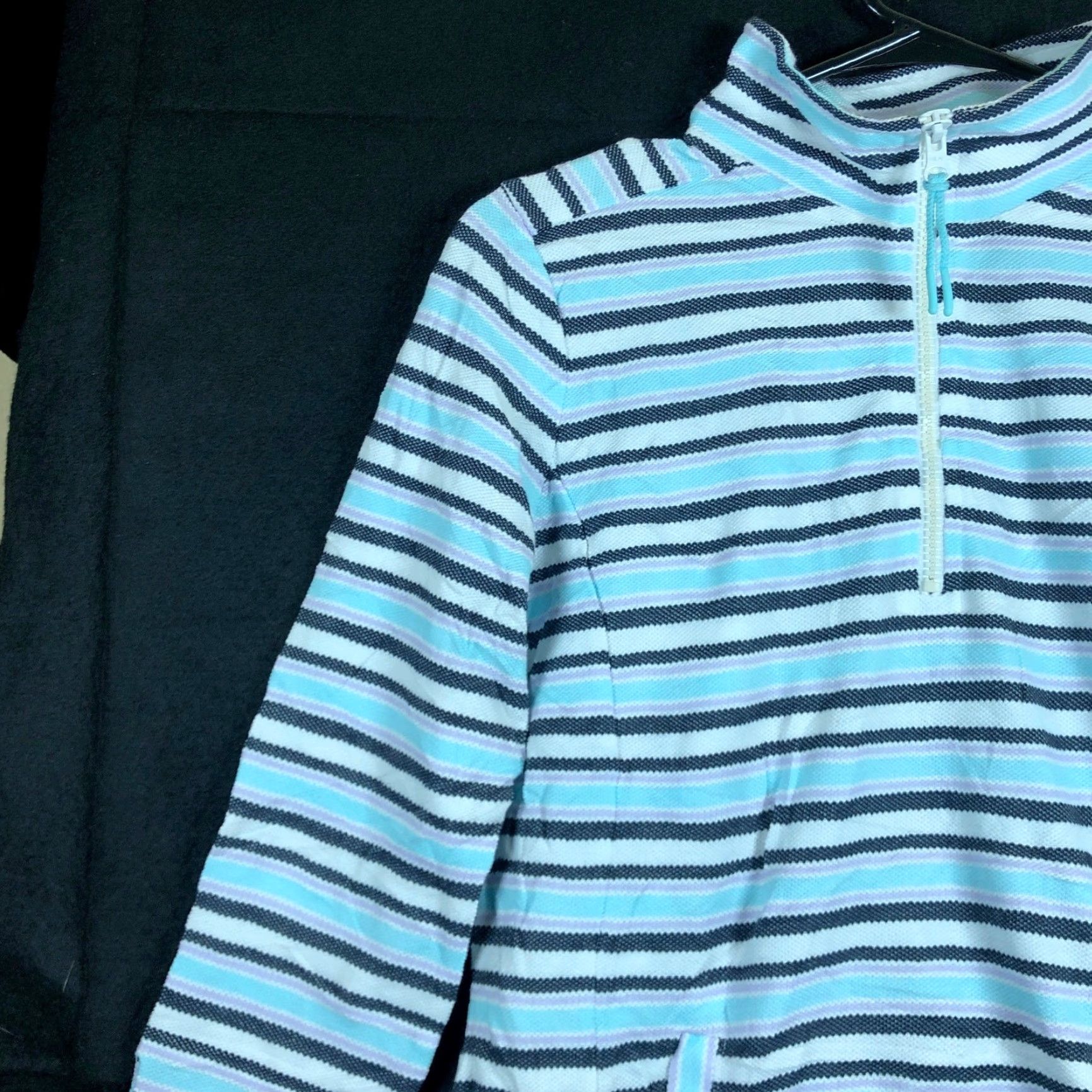 Talbots T by Talbots Womens Sweater Blue Multicolored Striped Petite 1/4 Zip Pullover Pockets Size XXS / US 00 / IT 34 - 4 Thumbnail