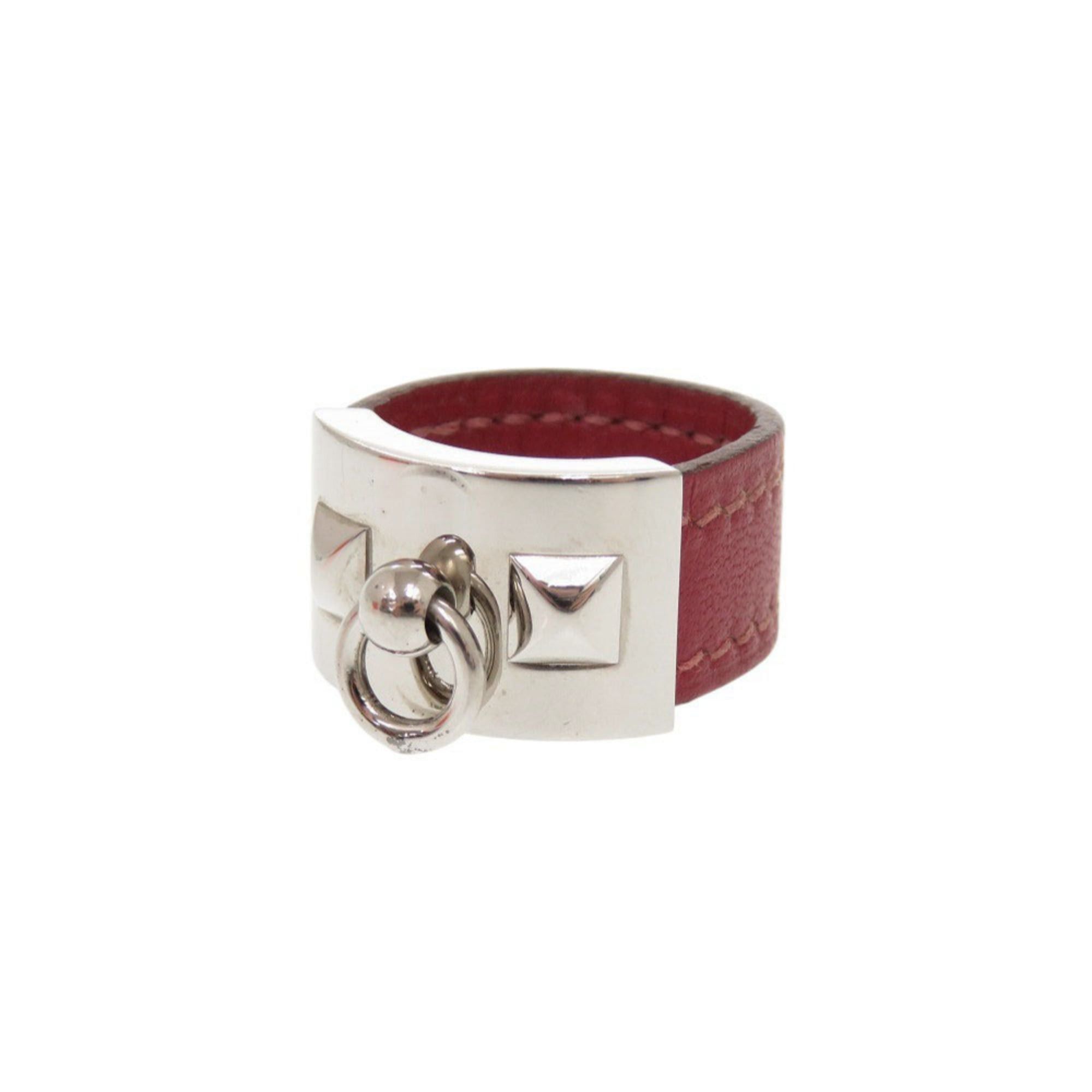 Excellent condition Hermes Collier de Chien size L metal and leather red ring 0168
