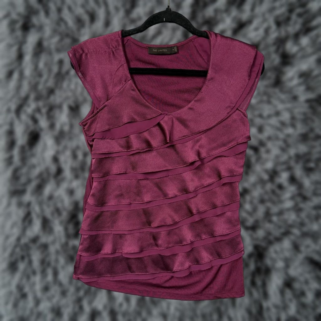 Vintage VINTAGE Limited Blouse Womens S Maroon Tiered Ruffle Scoop Neck Office Siren Coquette Size S / US 4 / IT 40 - 1 Thumbnail