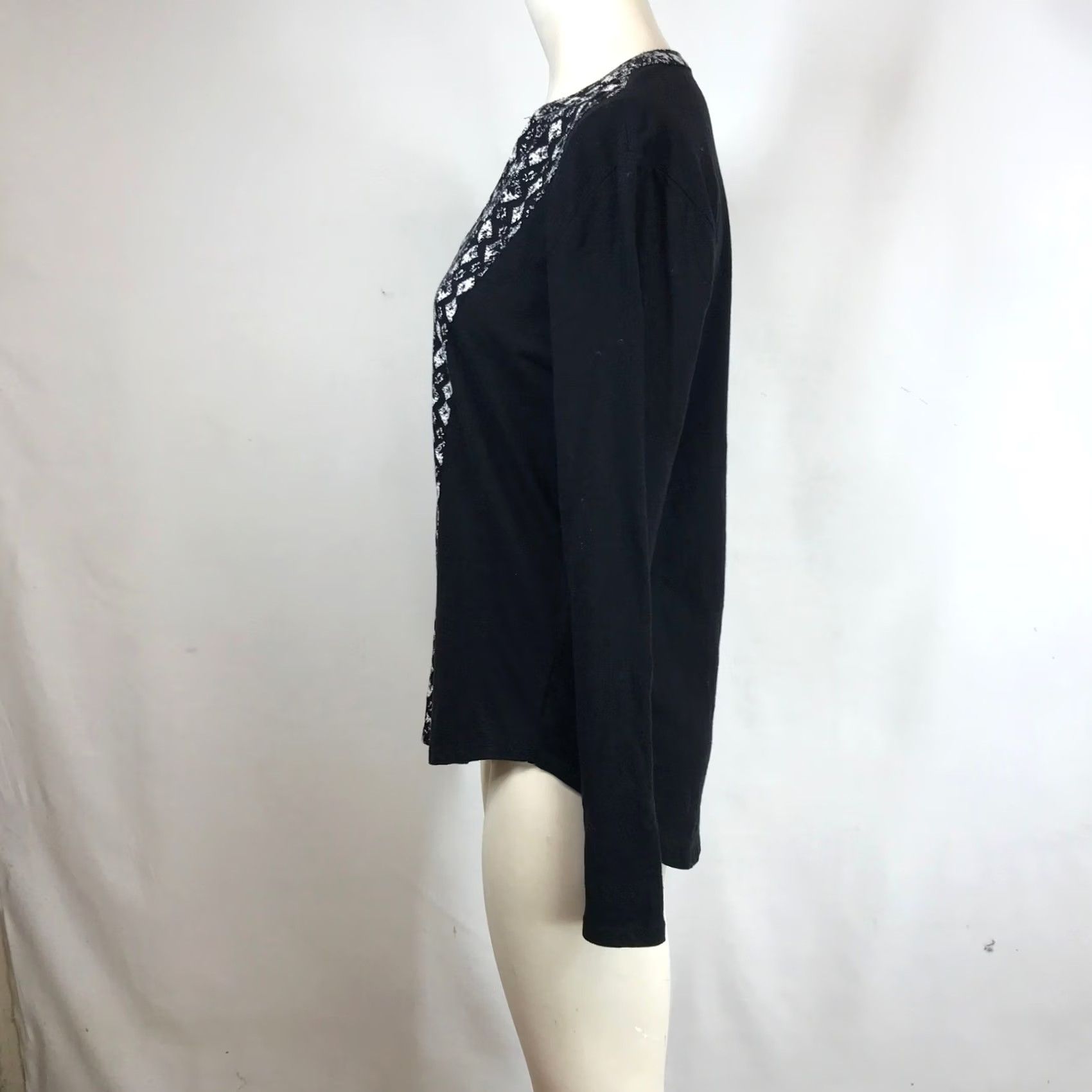 Lucky Brand Lucky Brand Top Womens Small Black White Geometric Diamond Print Split Neck NEW Size S / US 4 / IT 40 - 6 Thumbnail