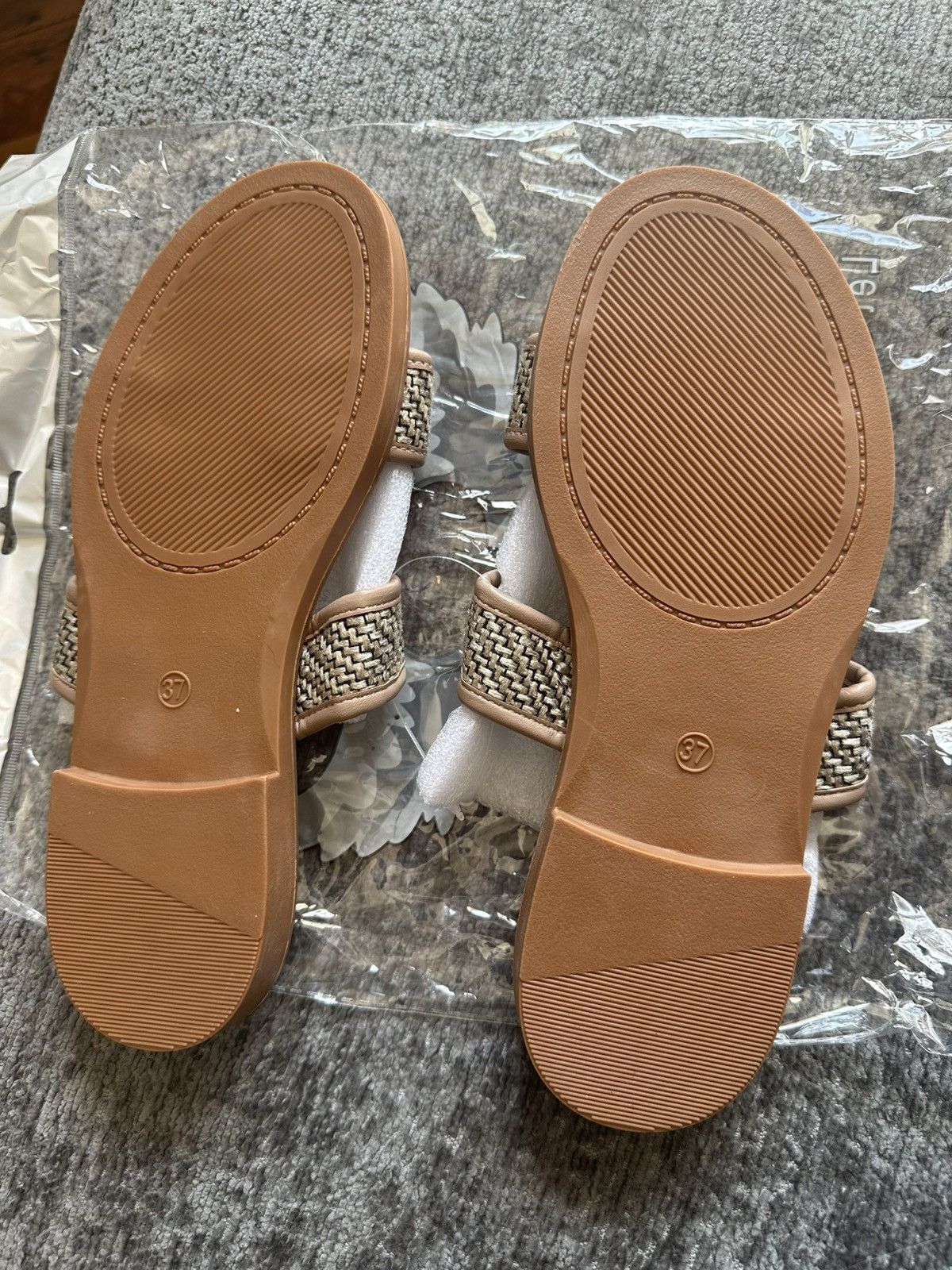 Other Women’s Beige slide sandal with woven straps and Gold Buckle Size US 7 / IT 37 - 2 Thumbnail