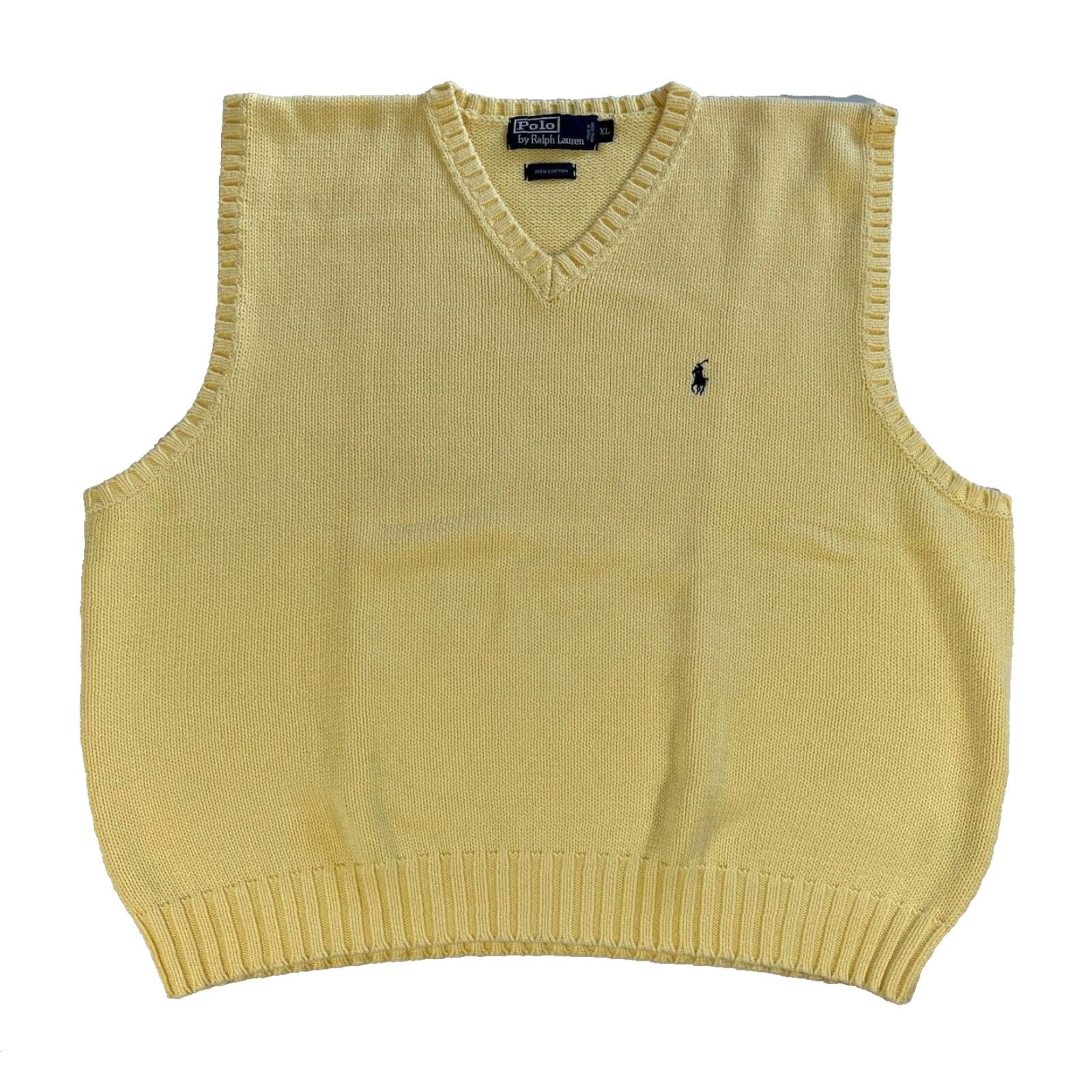 Ralph Lauren VINTAGE Ralph Lauren Men's Polo Knit Vest Shirt XL Yellow 90s Pastel Yellow Mens 90s Vintage Polo Ralph Lauren Knit Sweater Vest Size US XL / EU 56 / 4 - 3 Thumbnail