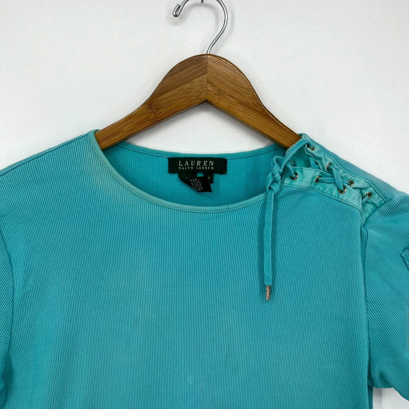 Ralph Lauren Lauren Ralph Lauren Blouse Women's M Blue Logo Ribbed Tie Clouse Accent Shirt Size M / US 6-8 / IT 42-44 - 2 Thumbnail