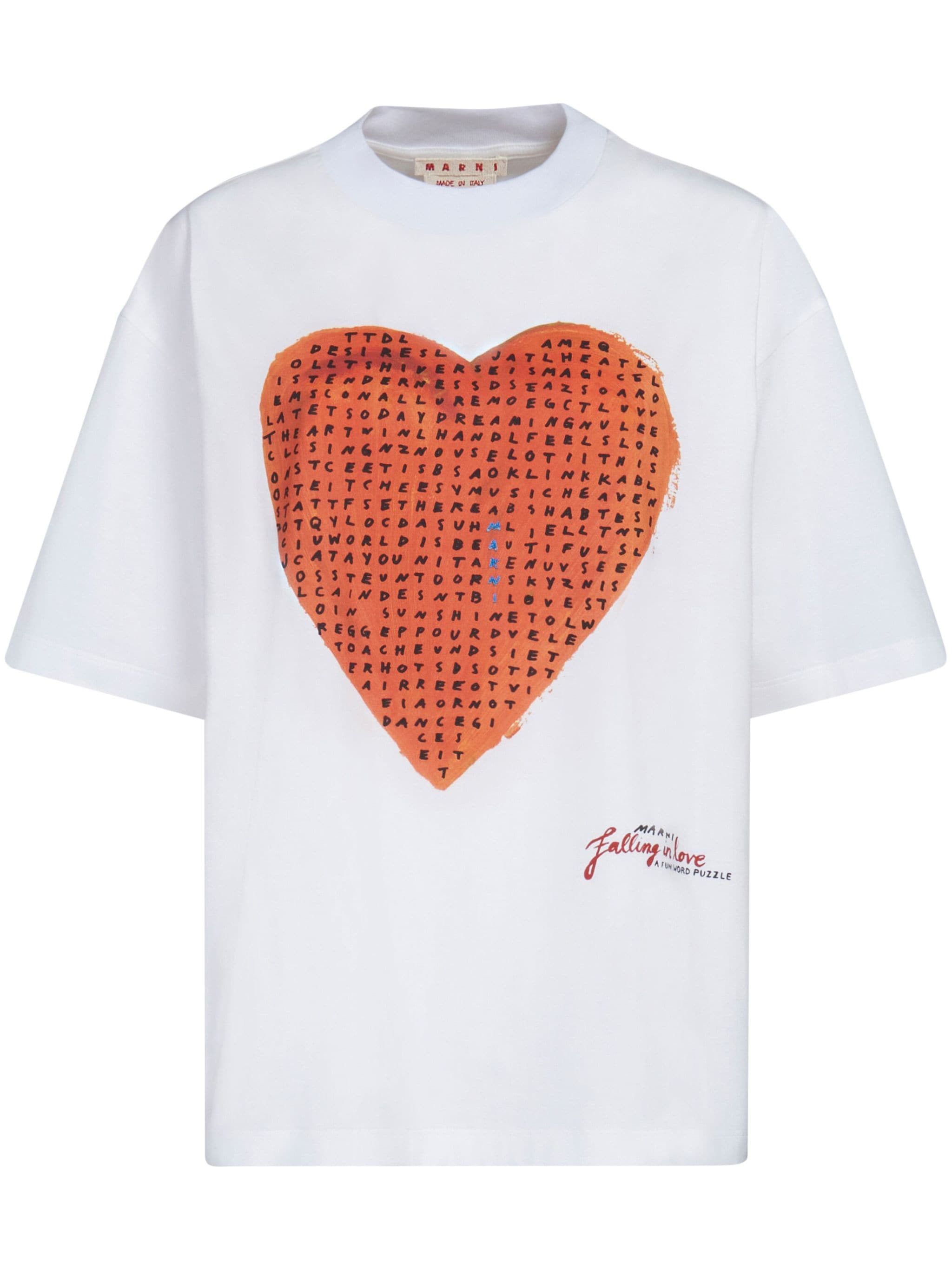 Image of Marni O1W1Db10524 Wordsearch Print Cotton T-Shirt In White, Women's (Size XL)