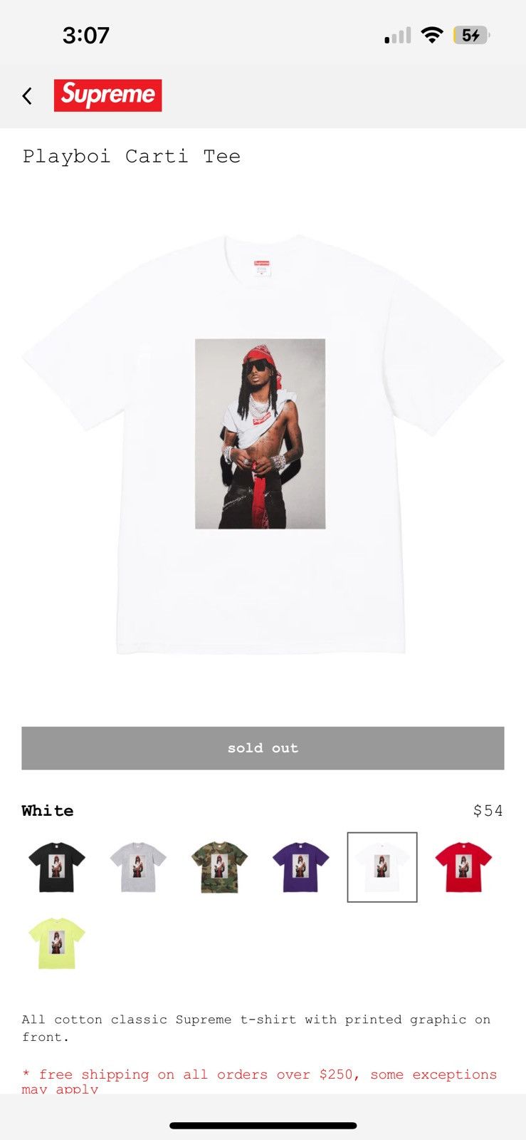 Supreme Playboi Carti Tee White M SUPREME FW25 PLAYBOI CARTI
