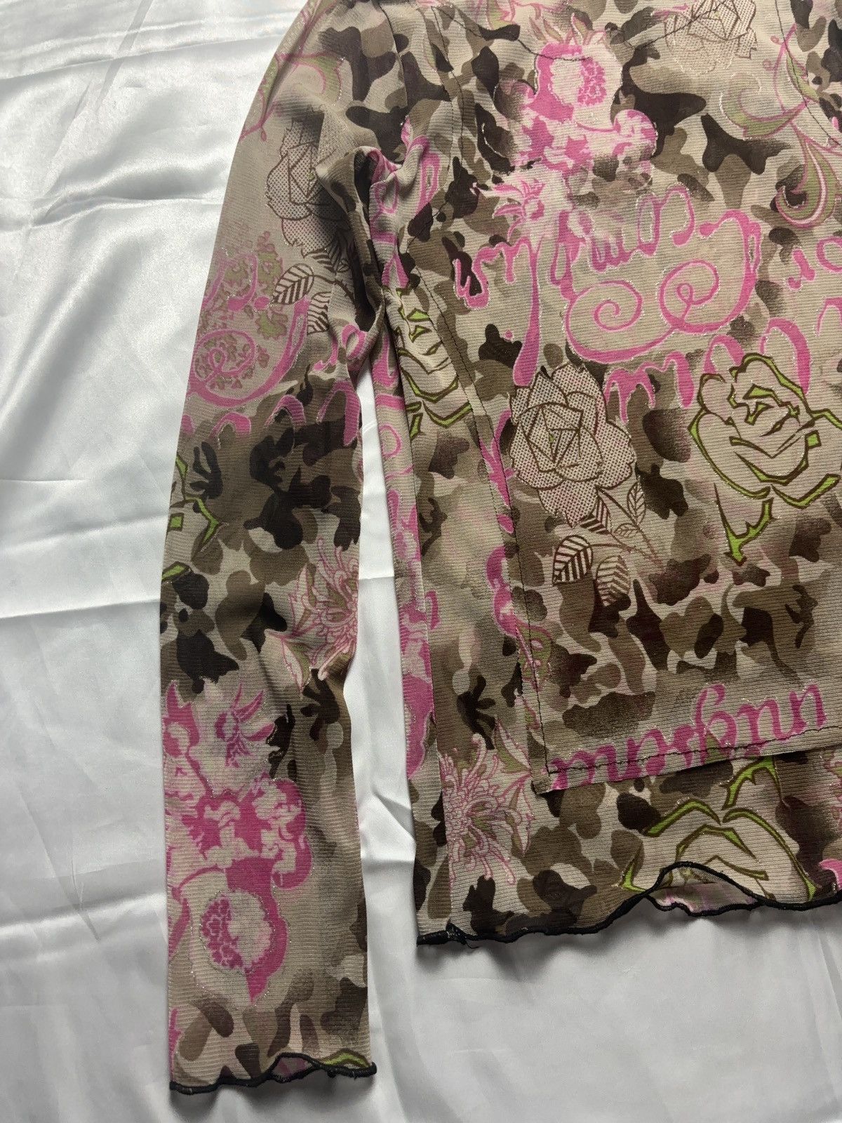 Japanese Brand × Vintage Printed camo mesh long sleeve glamour vintage top Size S / US 4 / IT 40 - 7 Thumbnail