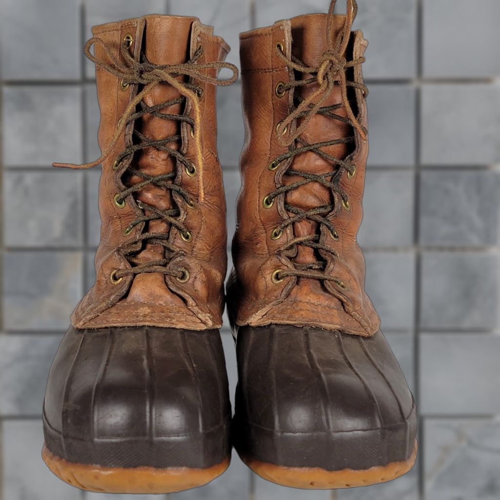 Vintage VTG 60s LL Bean Maine Hunting Bean Boots Vibram Made In USA Boots Mens US Size 10 Brown Leather Ivy Look Original Size US 10 / EU 43 - 1 Thumbnail