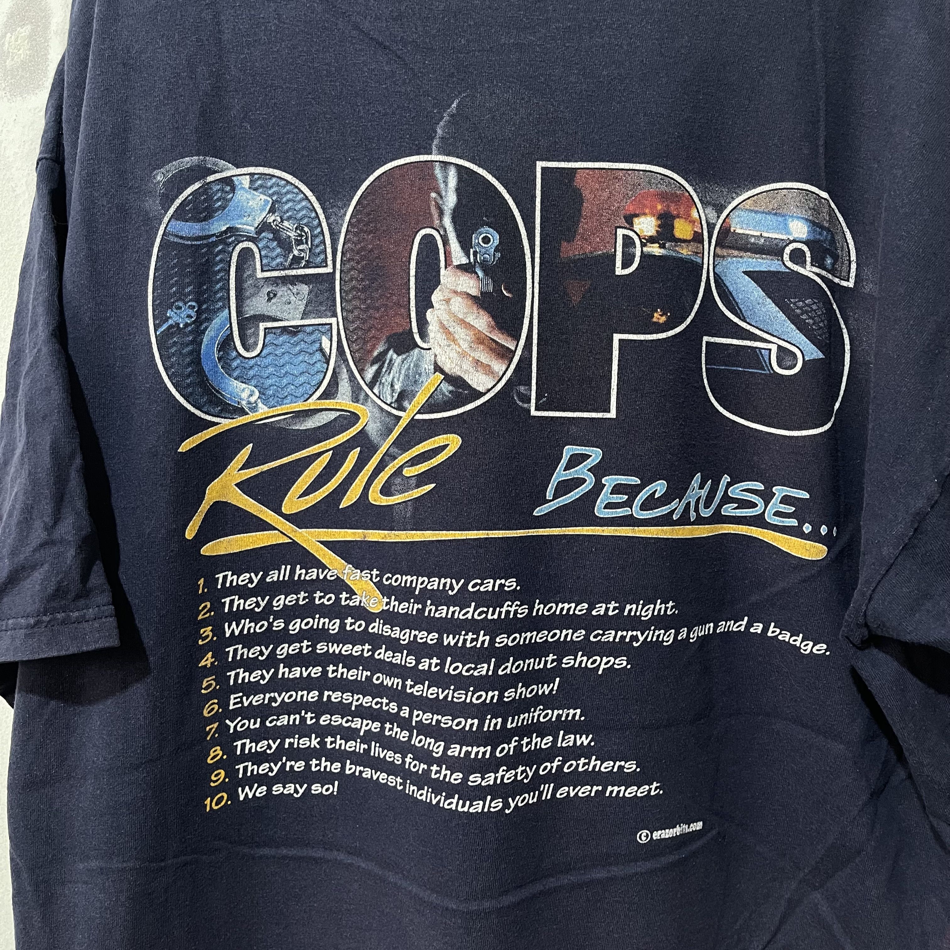Band Tees × Vintage Vintage Cops Rule Shirt Size US XL / EU 56 / 4 - 4 Thumbnail
