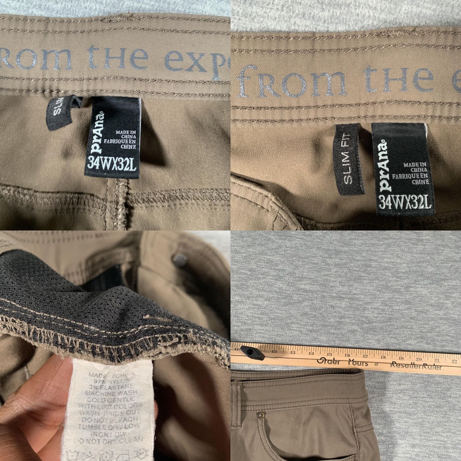 Prana prAna Pants Mens 34 Brown 36x31 Slim Fit Stretch Pocket Chino Casual Outdoor Size US 34 / EU 50 - 8 Thumbnail