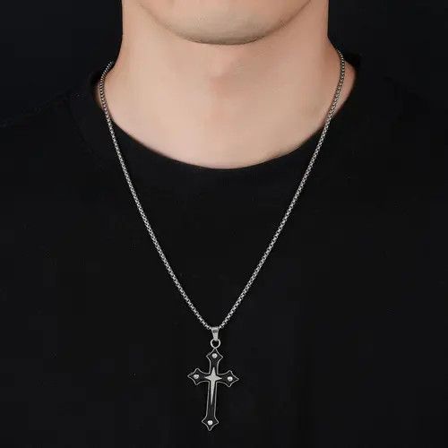 Jewelry Black Stainless Steel Cross Pendant Necklace Size ONE SIZE - 1 Thumbnail
