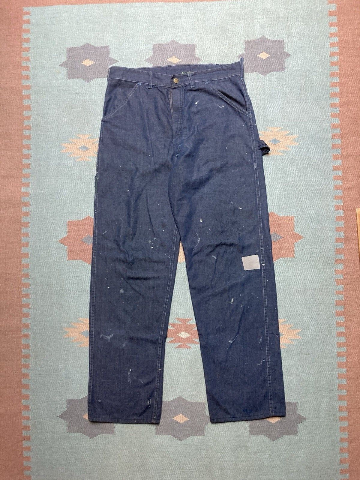 Vintage 70s sears denim carpenter jeans distressed paint AS IS 33x32 Size US 33 - 1 Thumbnail