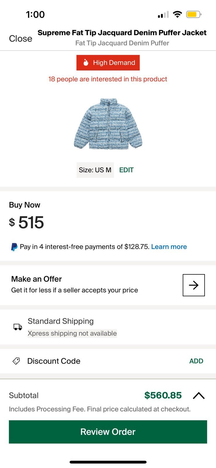 Supreme Supreme Fat Tip Jacquard Denim Puffer Jacket Size US M / EU 48-50 / 2 - 7 Thumbnail