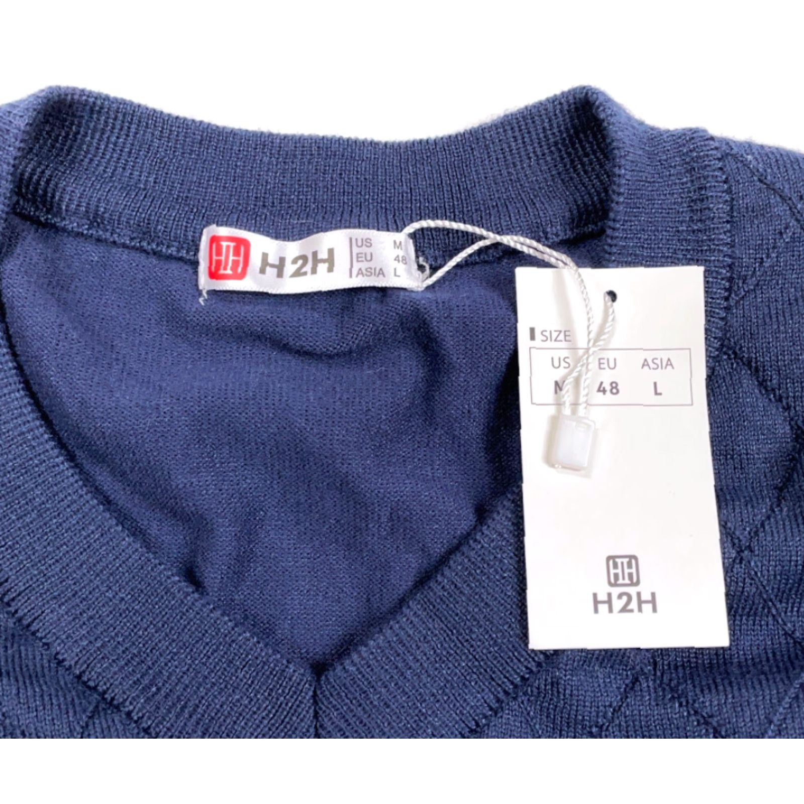 Vintage H2H Unworn Dark Blue Diamond Sweater Vest Adult Medium Lightweight Knit Nylon Polyester Size US M / EU 48-50 / 2 - 4 Thumbnail