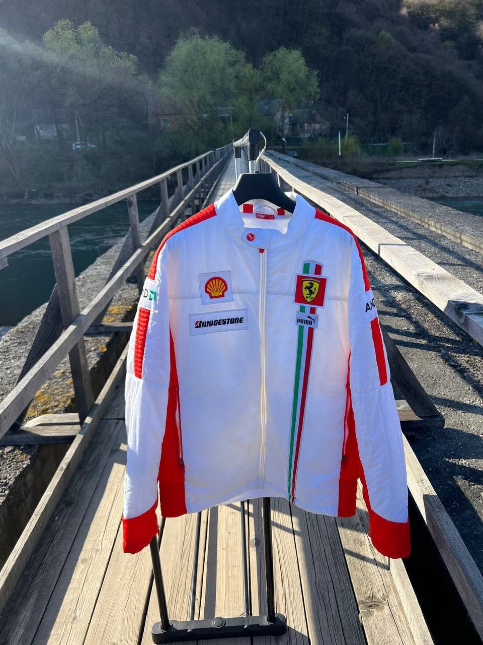 image of Vintage Ferrari Puma Racing Jacket Size S Big Logo White, Men's