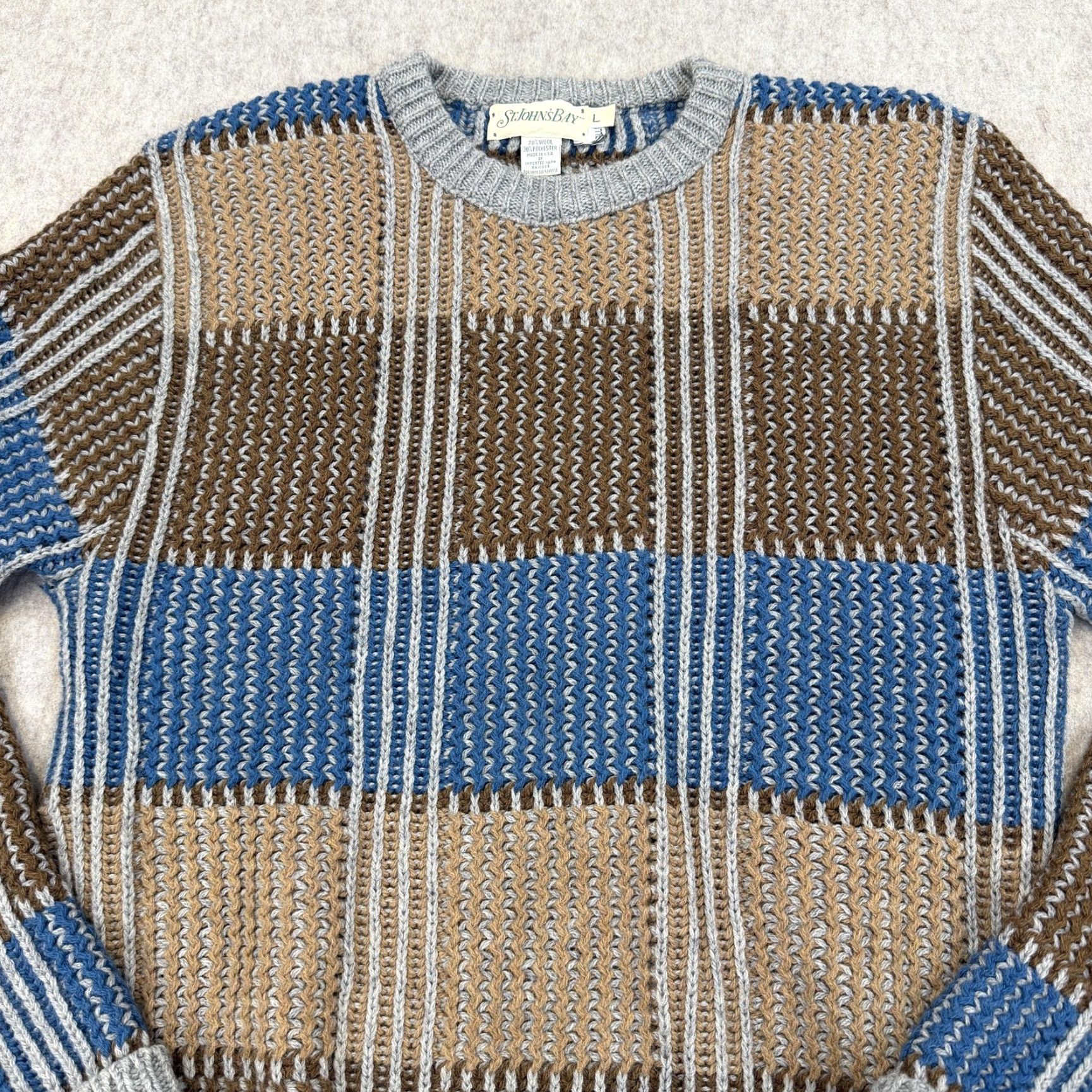 Vintage VINTAGE St. Johns Bay Sweater Mens Large Blue Brown Wool Striped Made USA 90s Size US L / EU 52-54 / 3 - 4 Thumbnail