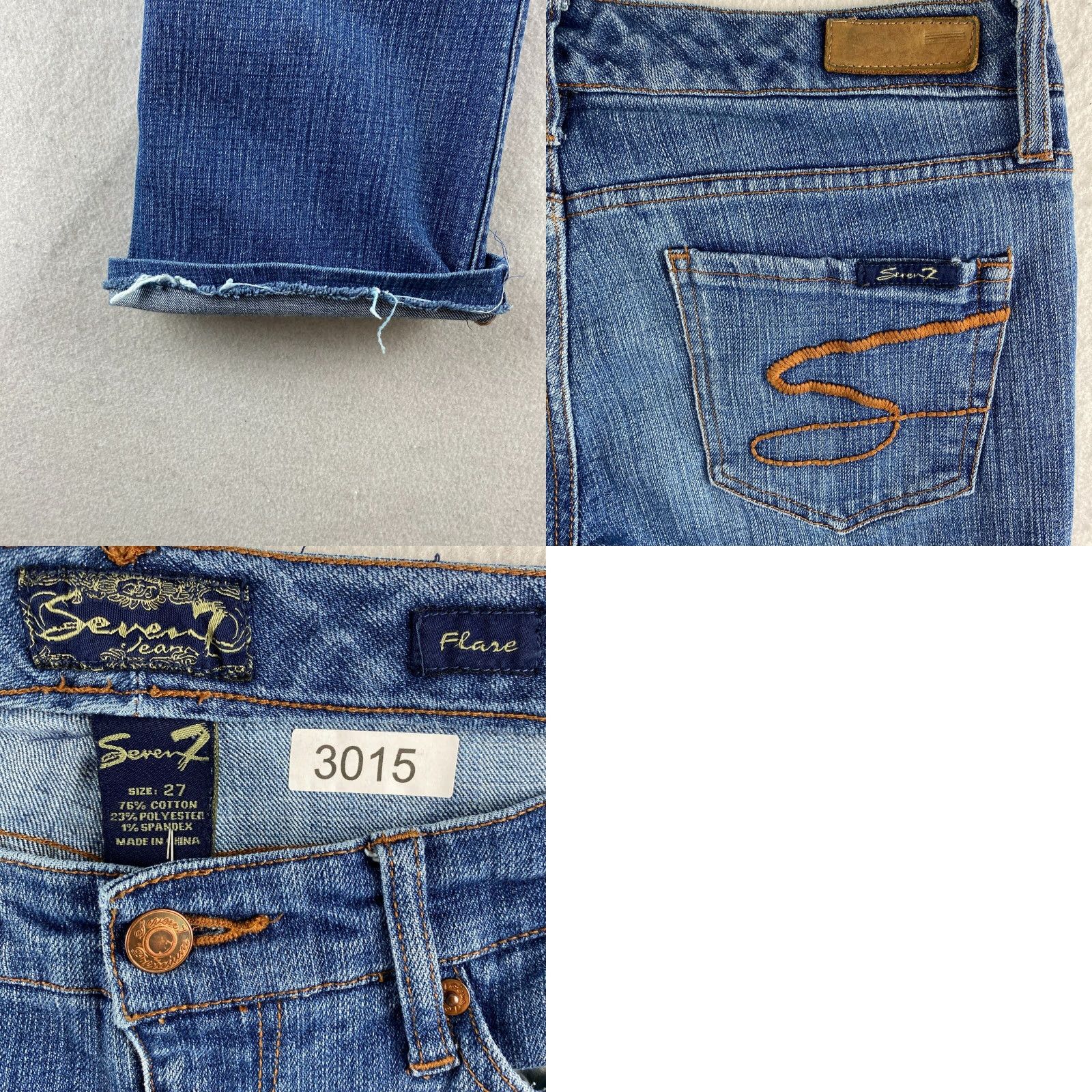 Vintage Seven7 Jeans Womens Flared Jeans 27 Blue Low-Rise Distressed Embroidered Denim Pants Size 27" / US 4 / IT 40 - 11 Thumbnail
