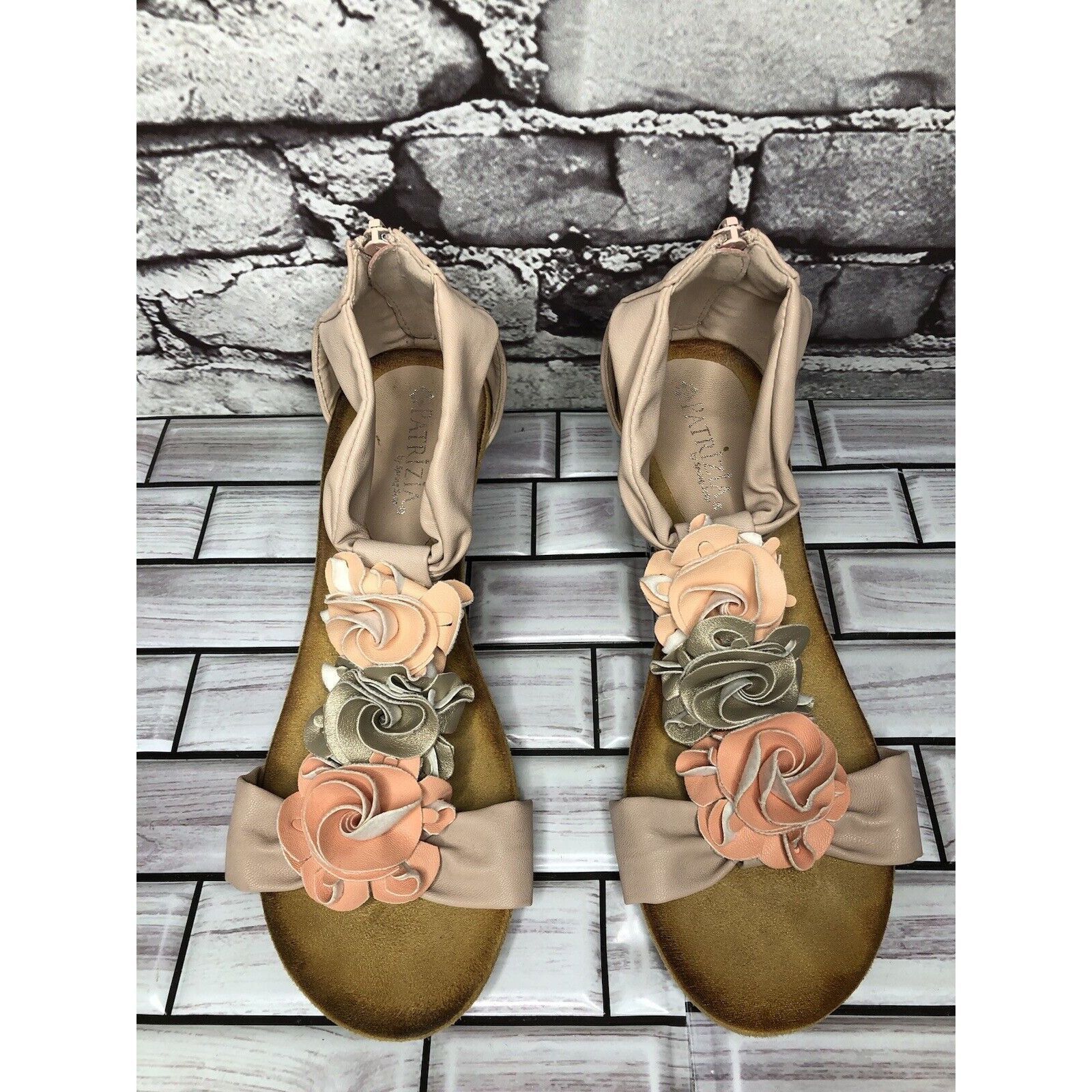 Other Patrizia Blush Pink Flower Faux Leather Harlequin Wedge Sand Size US 7.5 / IT 37.5 - 12 Thumbnail