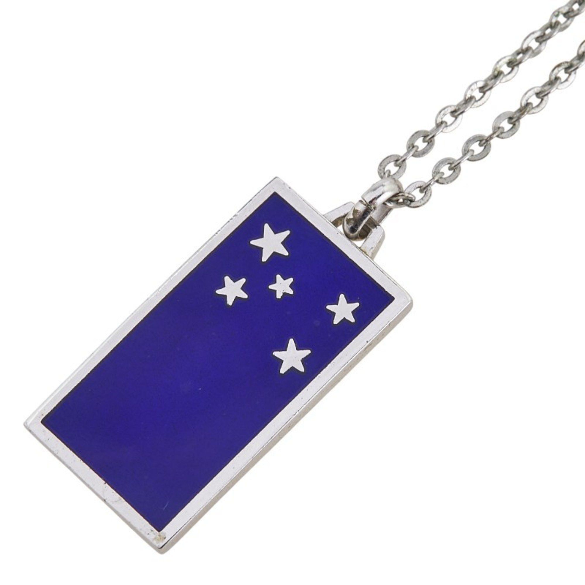 Yves Saint Laurent Yves Saint Laurent Saint Laurent Plate Star Necklace in Silver and Blue Metal for Women Size ONE SIZE - 1 Thumbnail