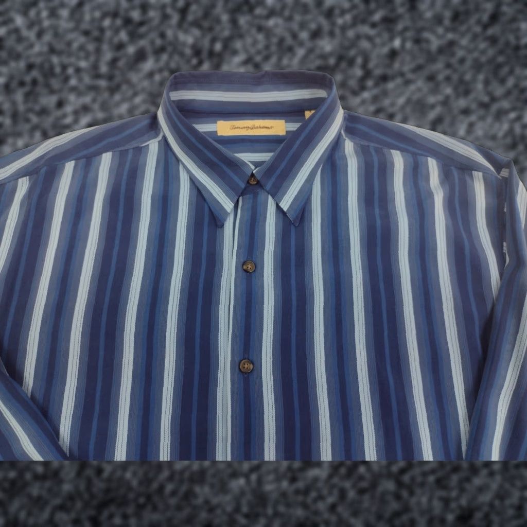Tommy Bahama TOMMY BAHAMA Shirt Mens XL Silk Blue Striped Long Sleeve Button-Up Collared Aloha 100% Silk Size US XL / EU 56 / 4 - 1 Thumbnail