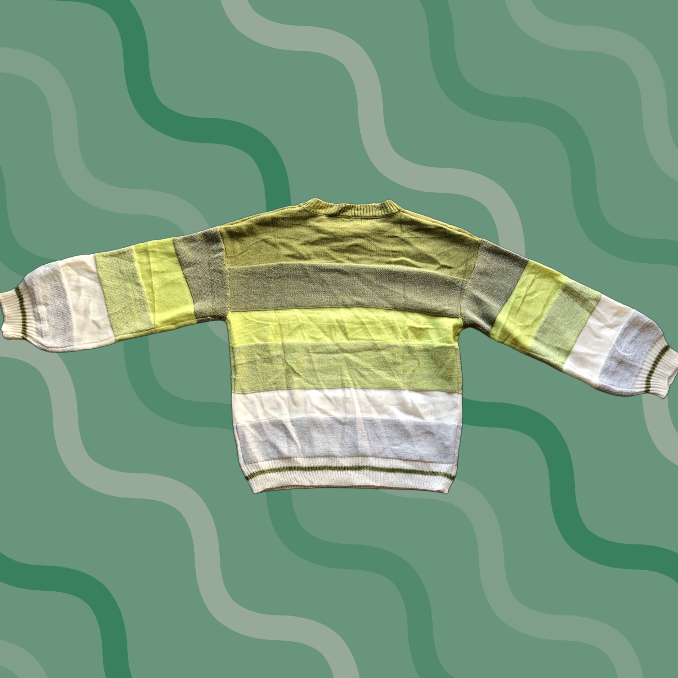 Vintage Angashion Sweater Womens Medium Green White Striped Pullover 100% Acrylic NWT Size M / US 6-8 / IT 42-44 - 1 Thumbnail
