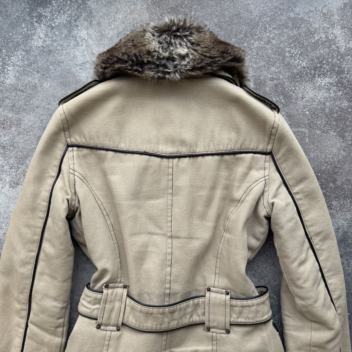 20471120 2000’s Aesthetic Vintage Faux Fur Utility Belted Jacket Size S / US 4 / IT 40 - 13 Thumbnail