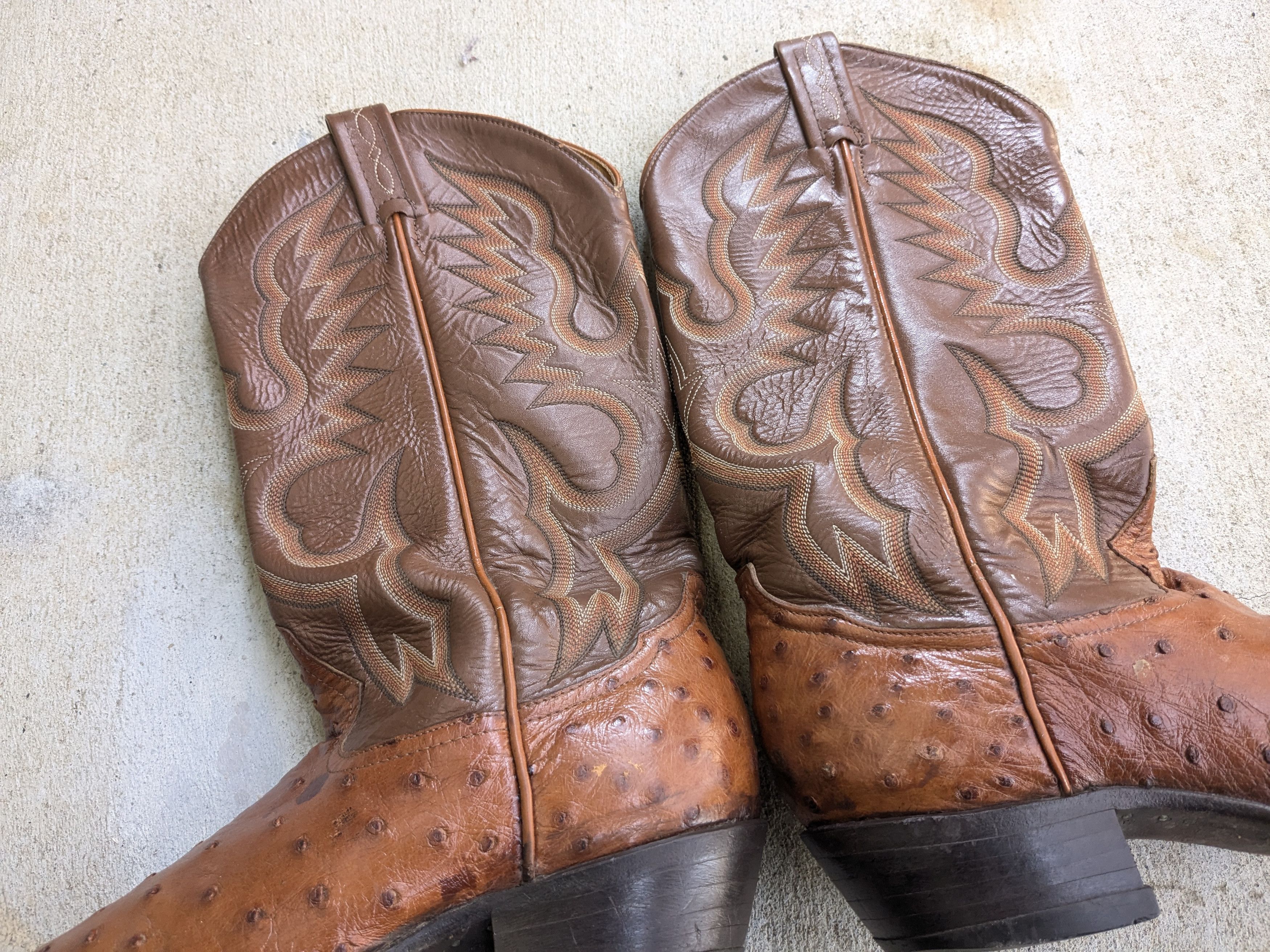 Genuine Leather Tony Lama Cowboy Boots Brown 7 Wide Vintage Ostrich Leather Size US 7 / EU 40 - 4 Thumbnail