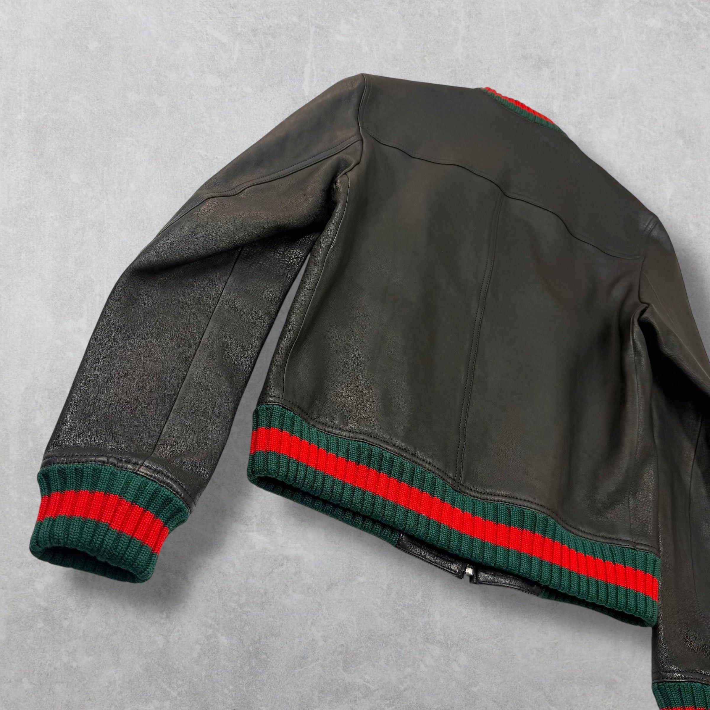 Gucci Gucci Web Trim Leather Bomber 46 (M) Size US M / EU 48-50 / 2 - 5 Thumbnail