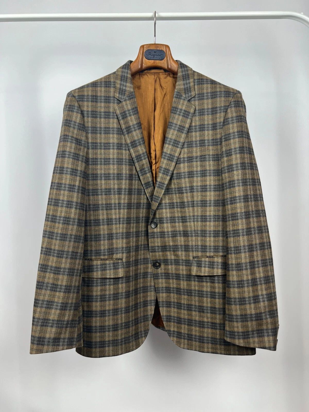 Hugo Boss Hugo Boss Brown Blue Check Wool Two Buttons Blazer Jacket Size 44R - 5 Thumbnail