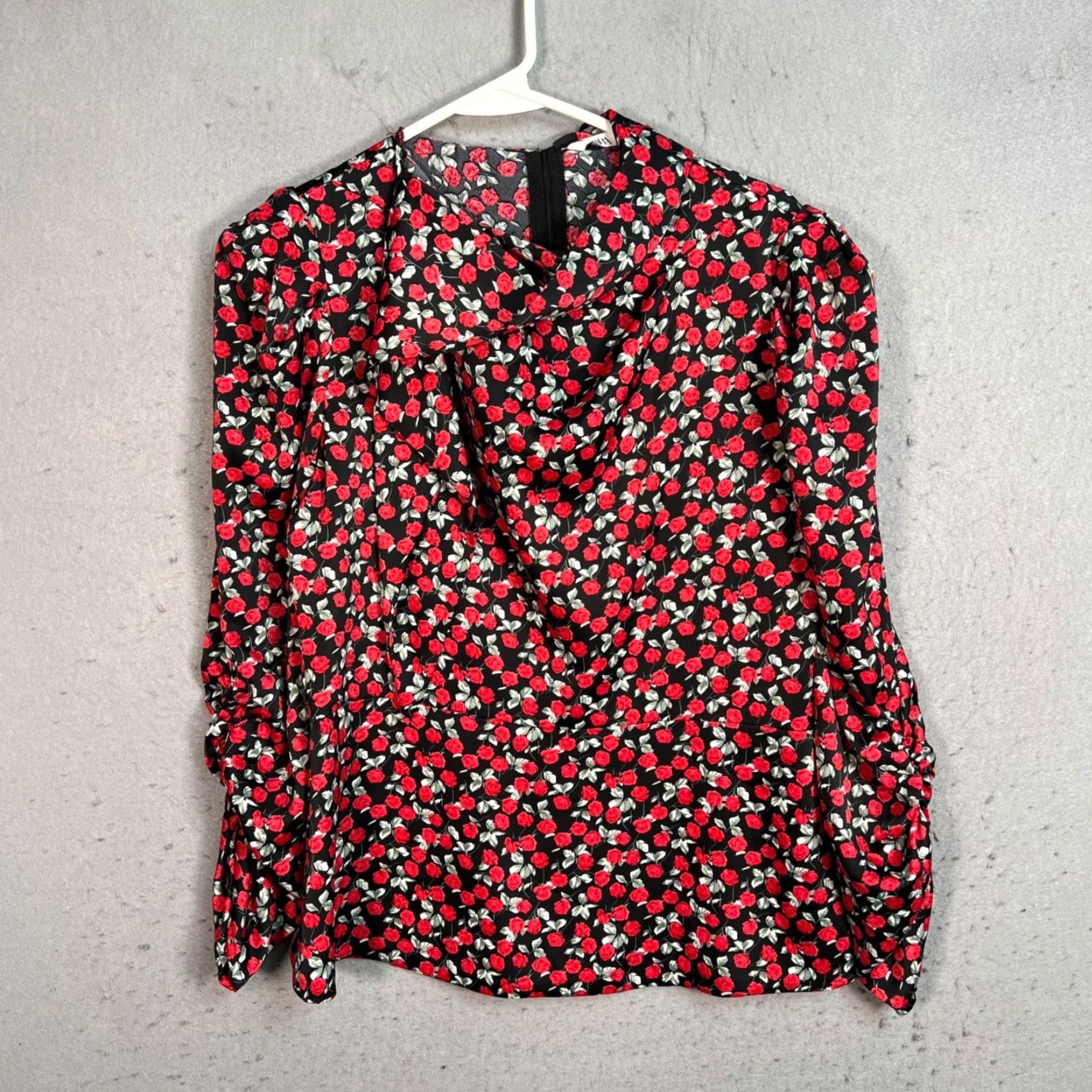 Zara Zara Blouse Womens Medium Floral Drape Neck Red & Black Rose Print Long Sleeve Mature Colorful 8/10 Womens Size M / US 6-8 / IT 42-44 - 2 Thumbnail