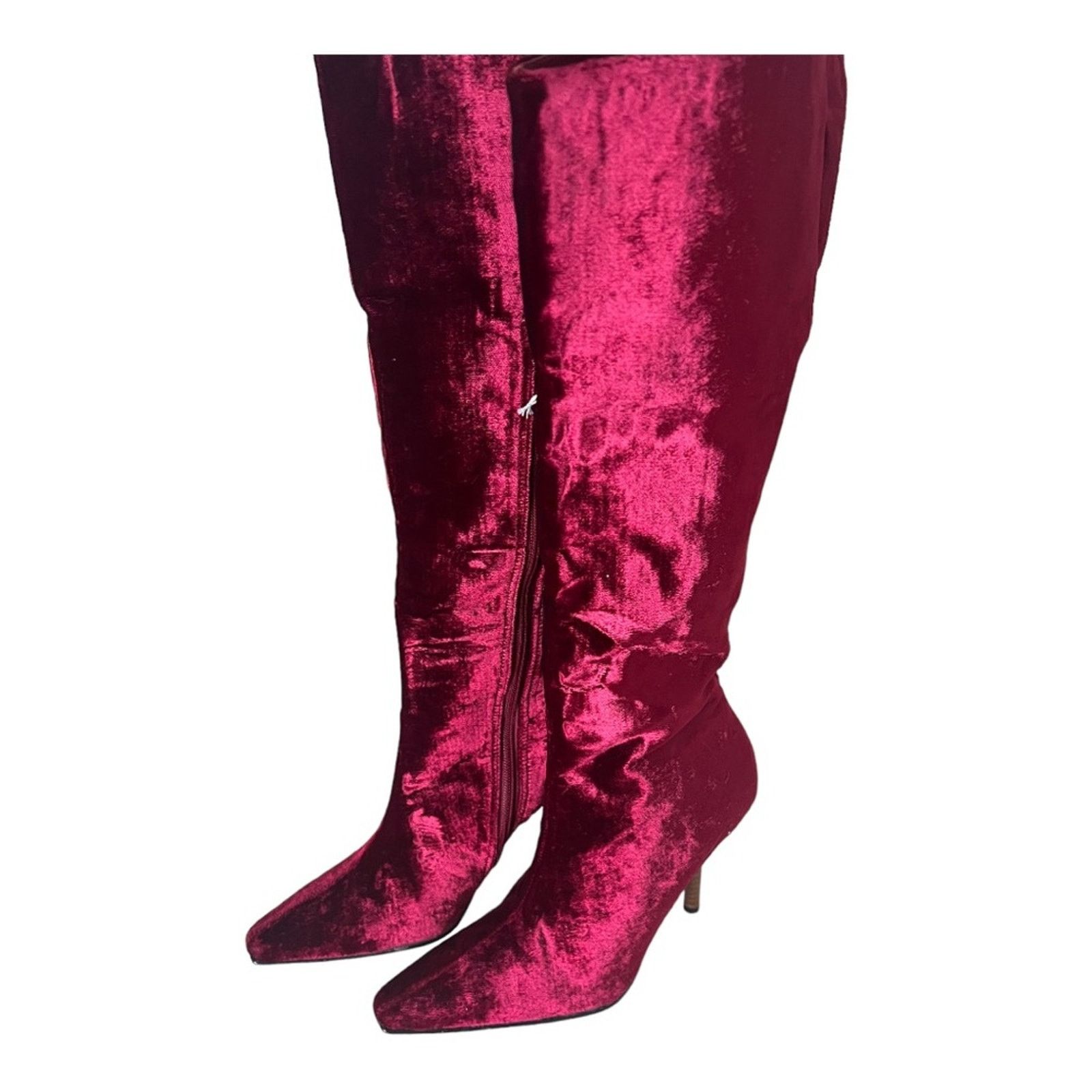 Colin Meredith Colin Stuart Red Velvet Leather Pointed Toe Heel Boots Sz 7M Size US 7 / IT 37 - 13 Thumbnail