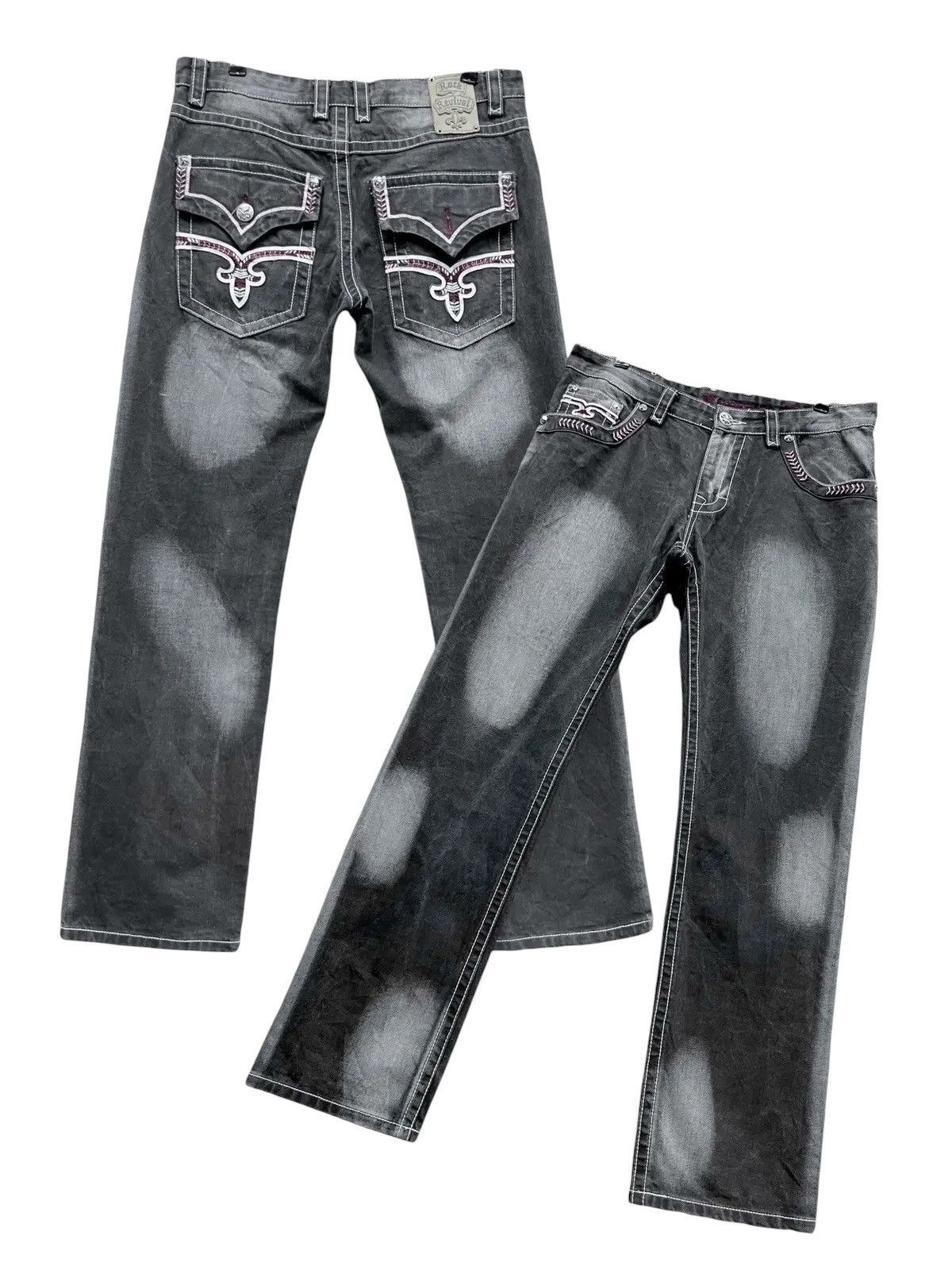 Rock Revival Vtg ROCK REVIVAL Black Bleach Fleur De Lis Craftsmanship Size US 33 - 1 Thumbnail