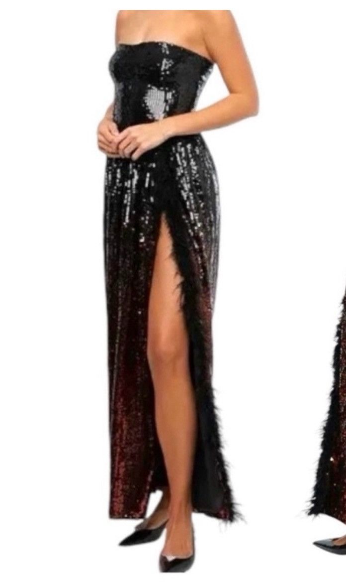 Nordstrom WeWoreWhat corset strapless sequin feather maxi dress Size XS / US 0-2 / IT 36-38 - 4 Thumbnail