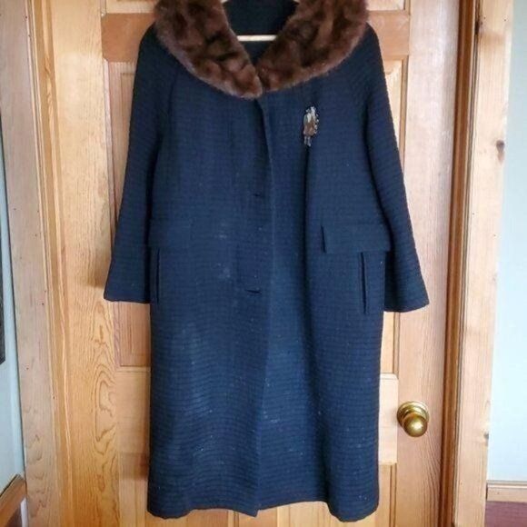 Vintage Vintage 60's Union Made Black Lined Fur Collar Sz. L Long Fu Size L / US 10 / IT 46 - 1 Thumbnail