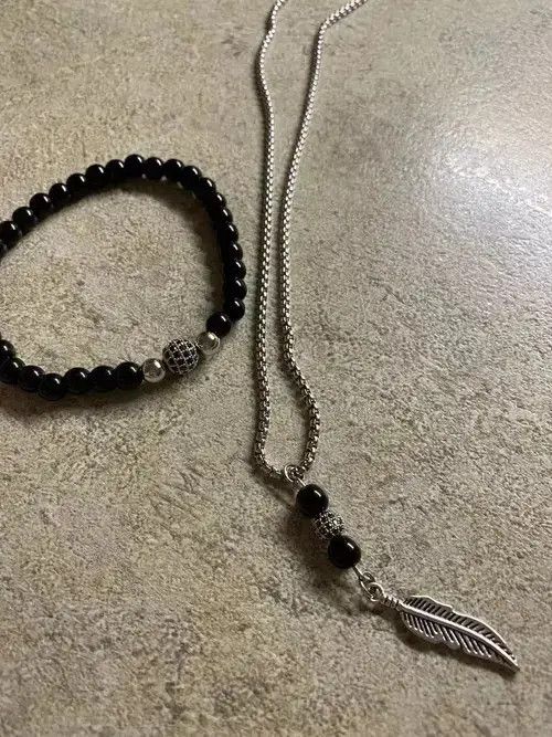 VIBE Beaded Bracelet + Charm Feather Pendant Necklace Size ONE SIZE - 3 Thumbnail