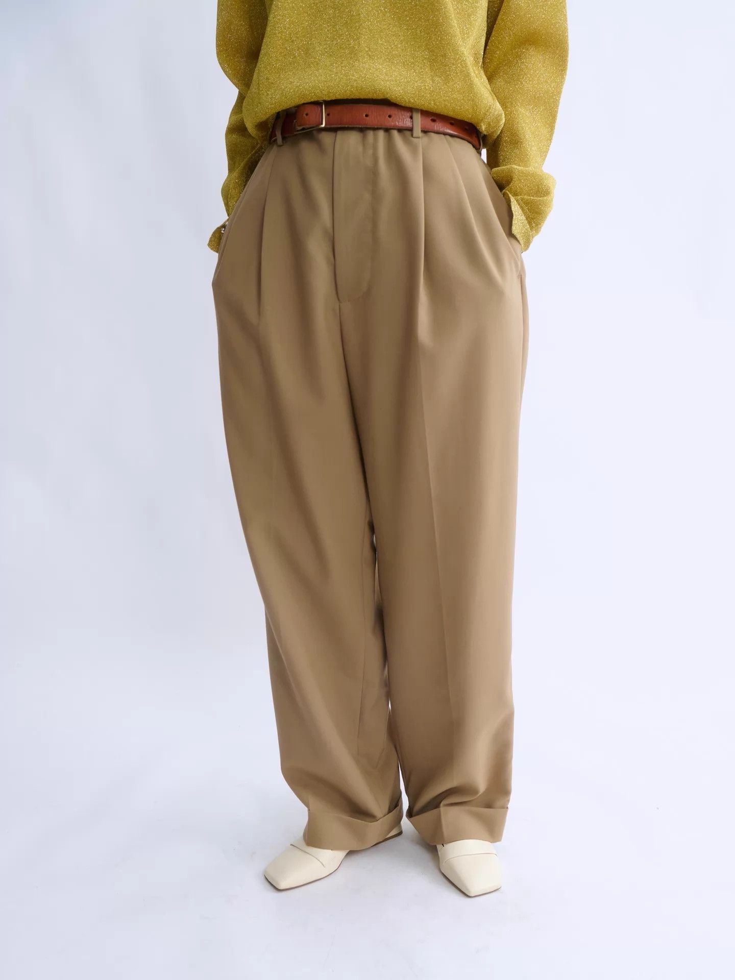 Maison Margiela MARNI Khaki Lana Wool Pleated Wide Leg Slacks Size 28" / US 6 / IT 42 - 1 Thumbnail