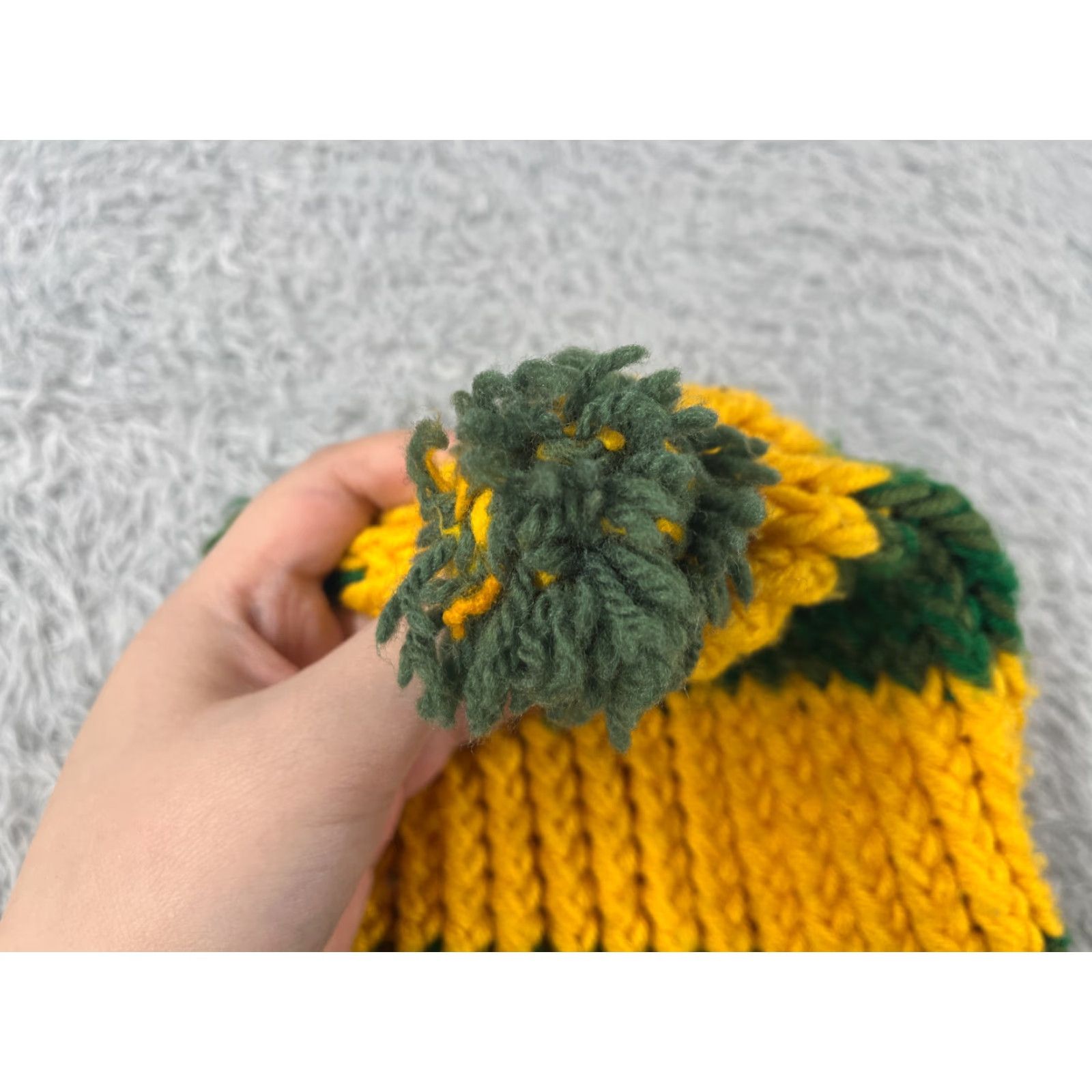 Vintage Handmade Green Bay Packers Style Beanie Knit Hat Adult One Size Green Striped Acrylic Pom Unisex Size ONE SIZE - 3 Thumbnail
