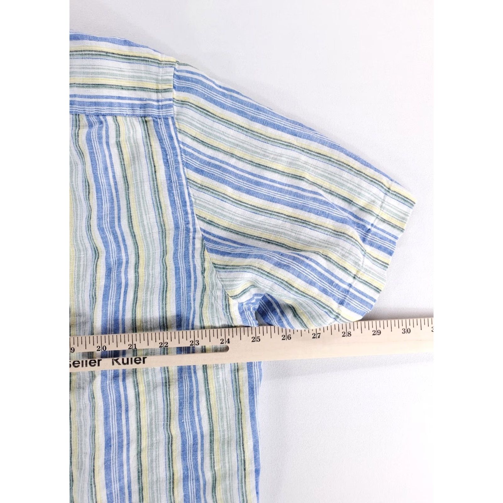 J.Crew J.CREW Shirt Short Sleeve 100% Linen Multicolor Striped XL Mens Blue Green Yellow Size US XL / EU 56 / 4 - 6 Thumbnail