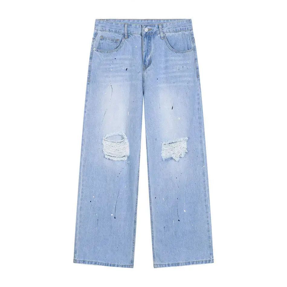Japanese Brand Retro loose straight tube splashed ink ripped jeans Size US 32 / EU 48 - 5 Thumbnail