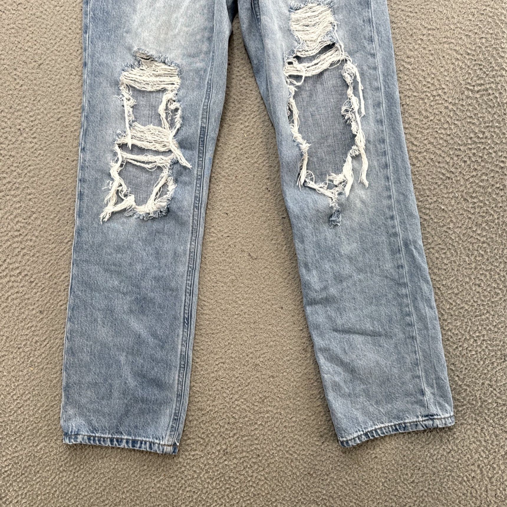 Vintage Aéropostale Jeans Women High Rise Straight Distressed Button Fly Size 0 Blue Denim Stretch 5-Pocket 90s Theme Size 25" / US 0 / IT 36 - 2 Thumbnail