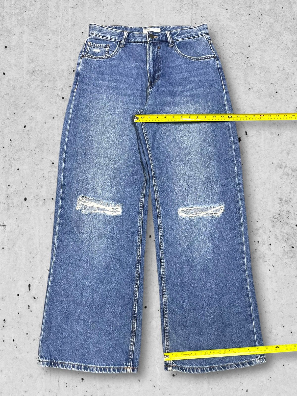 Japanese Brand Japanese Denim Baggy 90s Wide Leg Ripped Blue Straight Jeans Size US 30 / EU 46 - 12 Thumbnail