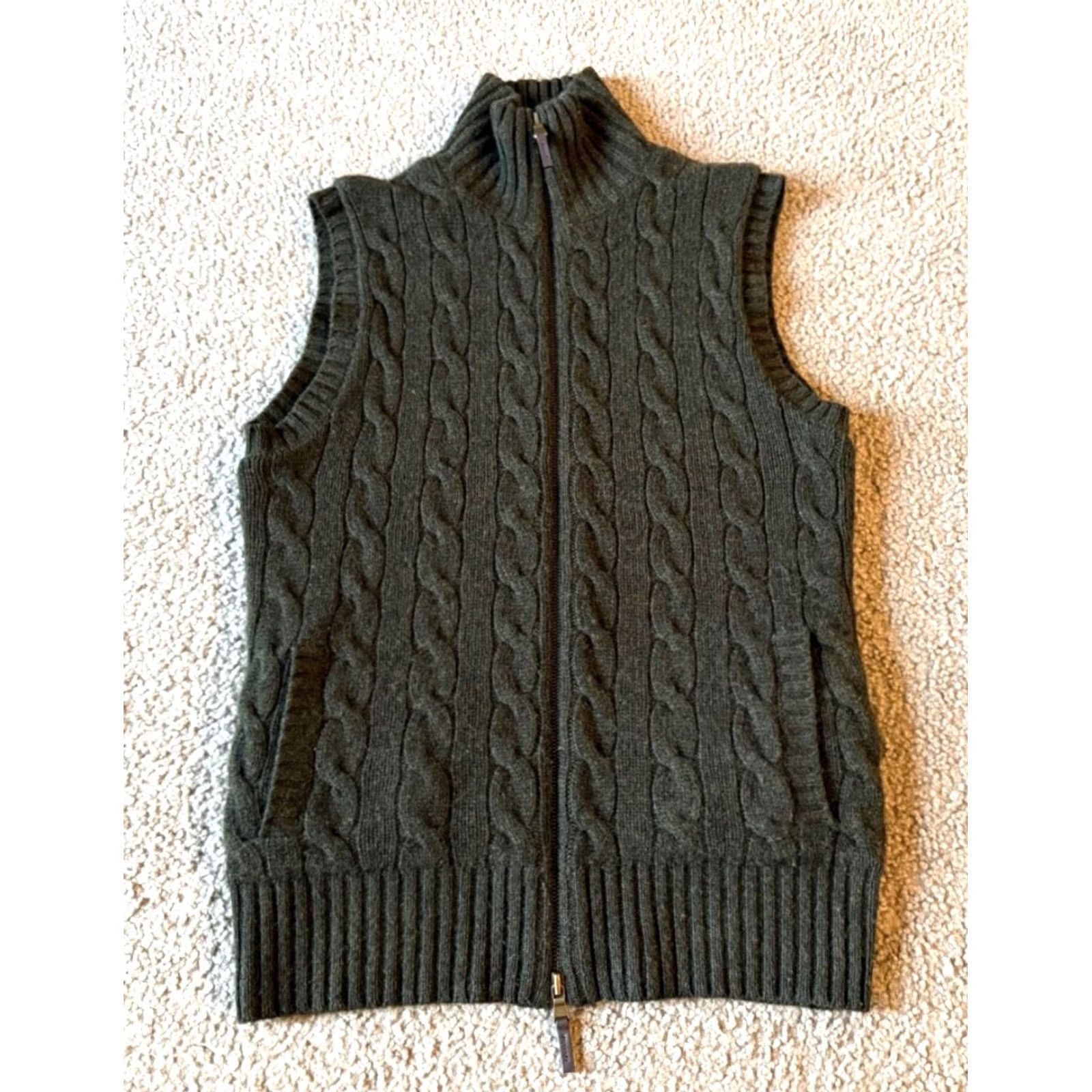 Ralph Lauren Ralph Lauren Black Label Sweater Womens S Dark Green Women Cable Knit Zip Cashmere Vest Size S / US 4 / IT 40 - 2 Thumbnail