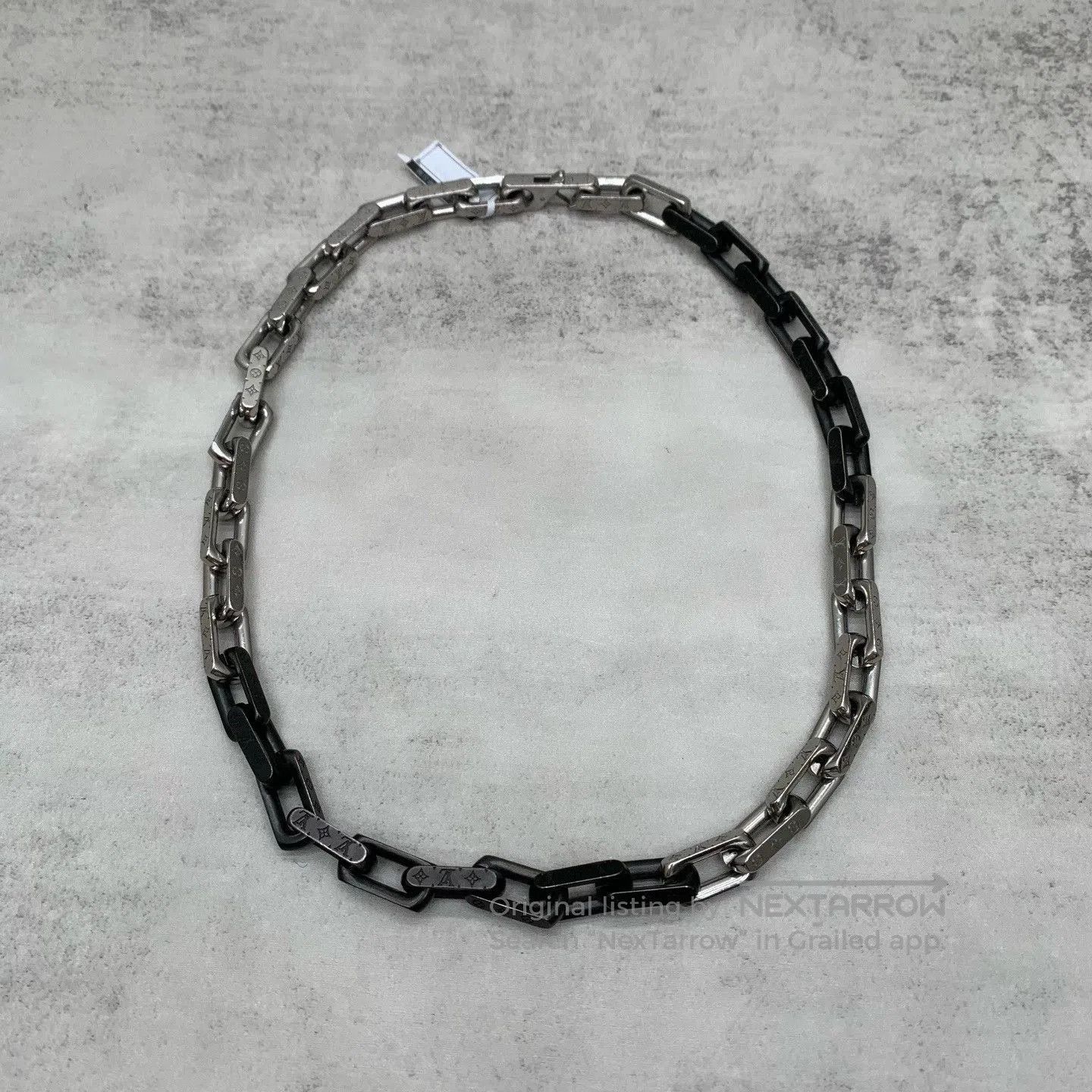 lv black silver chain necklace 55cm.