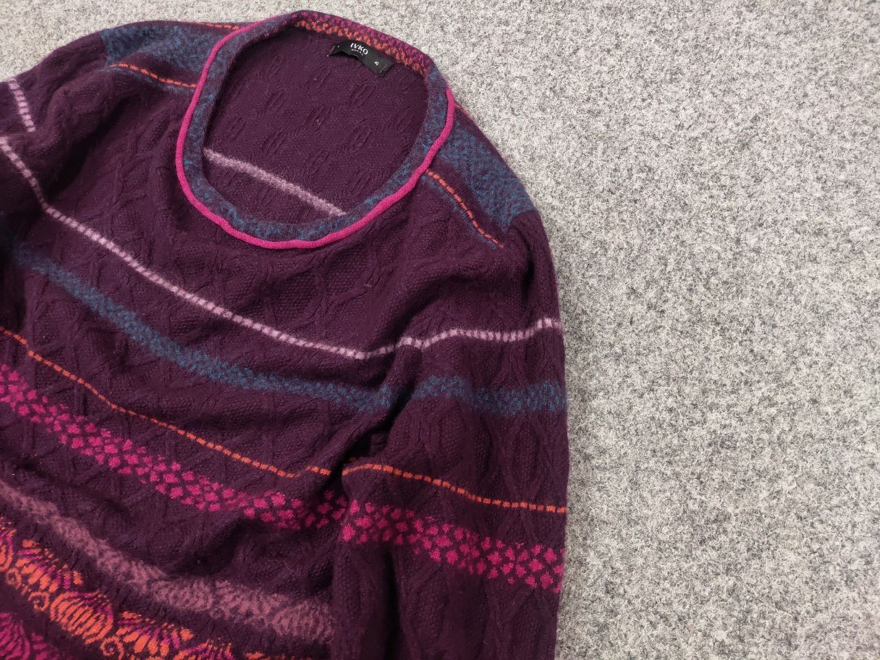 Japanese Brand Ivko Structure pullover pattern Wool blackberry Sweater Size L / US 10 / IT 46 - 4 Thumbnail