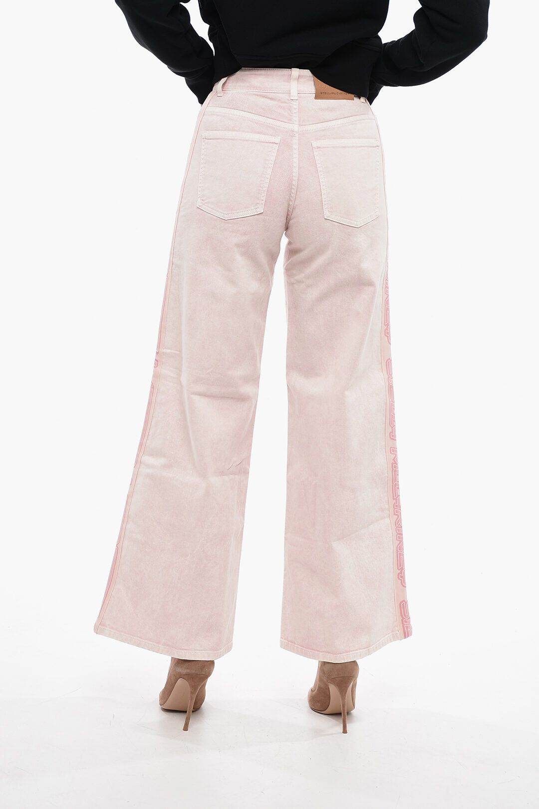 Stella McCartney og1mm0824 Wide Leg Pants With Logoed Bands in Light Pink Size 27" / US 4 / IT 40 - 2 Thumbnail