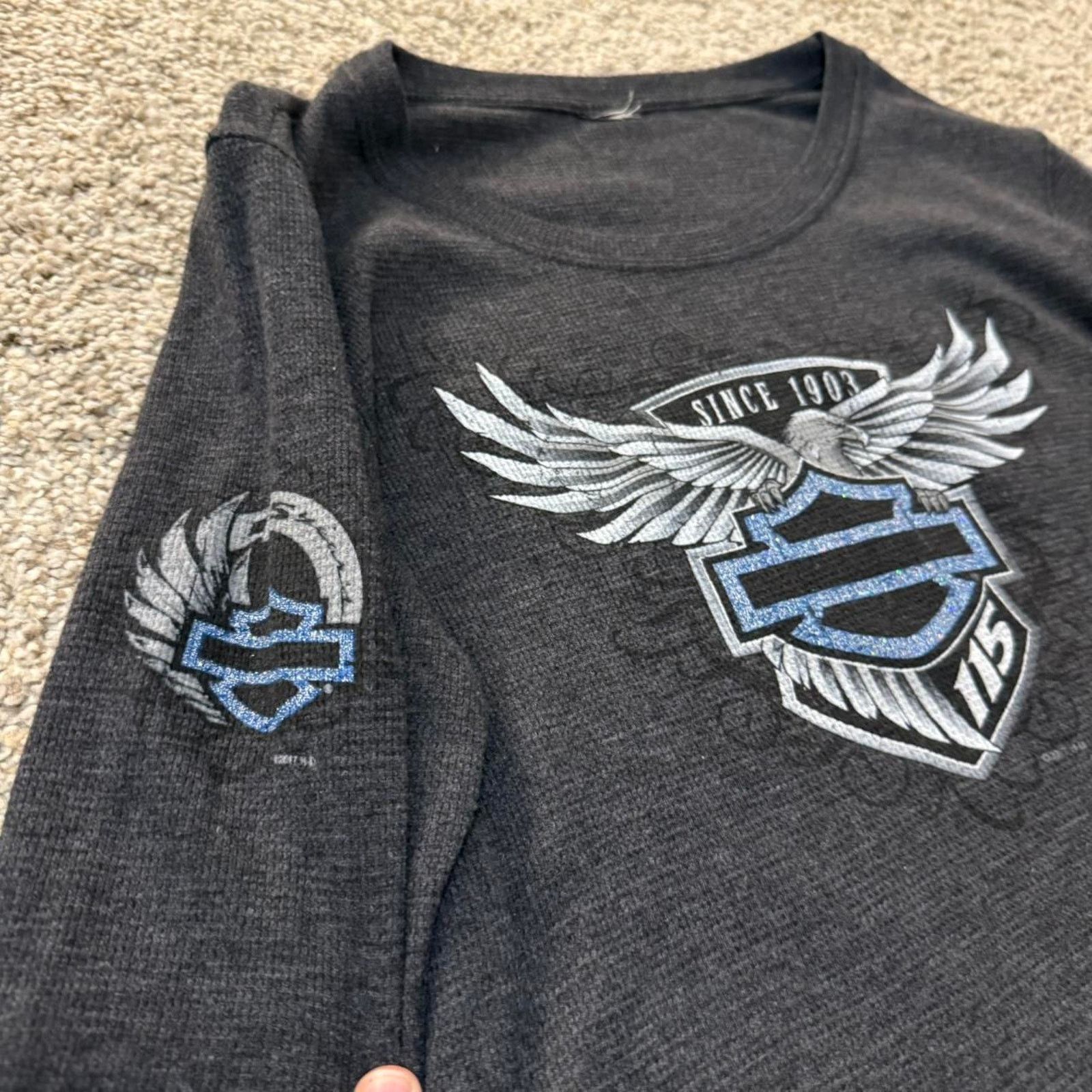 Harley Davidson Women's Y2K Harley Davidson Thermal Shirt Angel Wing Logo Size L / US 10 / IT 46 - 2 Thumbnail