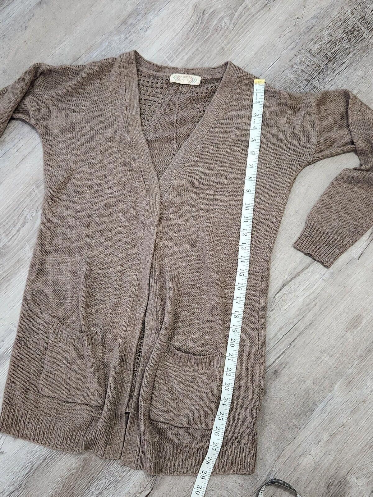 Designer Pink Rose Sweater Large Long Brown Crochet Open Front Size L / US 10 / IT 46 - 5 Thumbnail