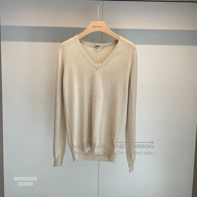 Brunello Cucinelli Brunello Cucinelli Beige Beaded V-Neck Cashmere Sweater Size M / US 6-8 / IT 42-44 - 1 Thumbnail