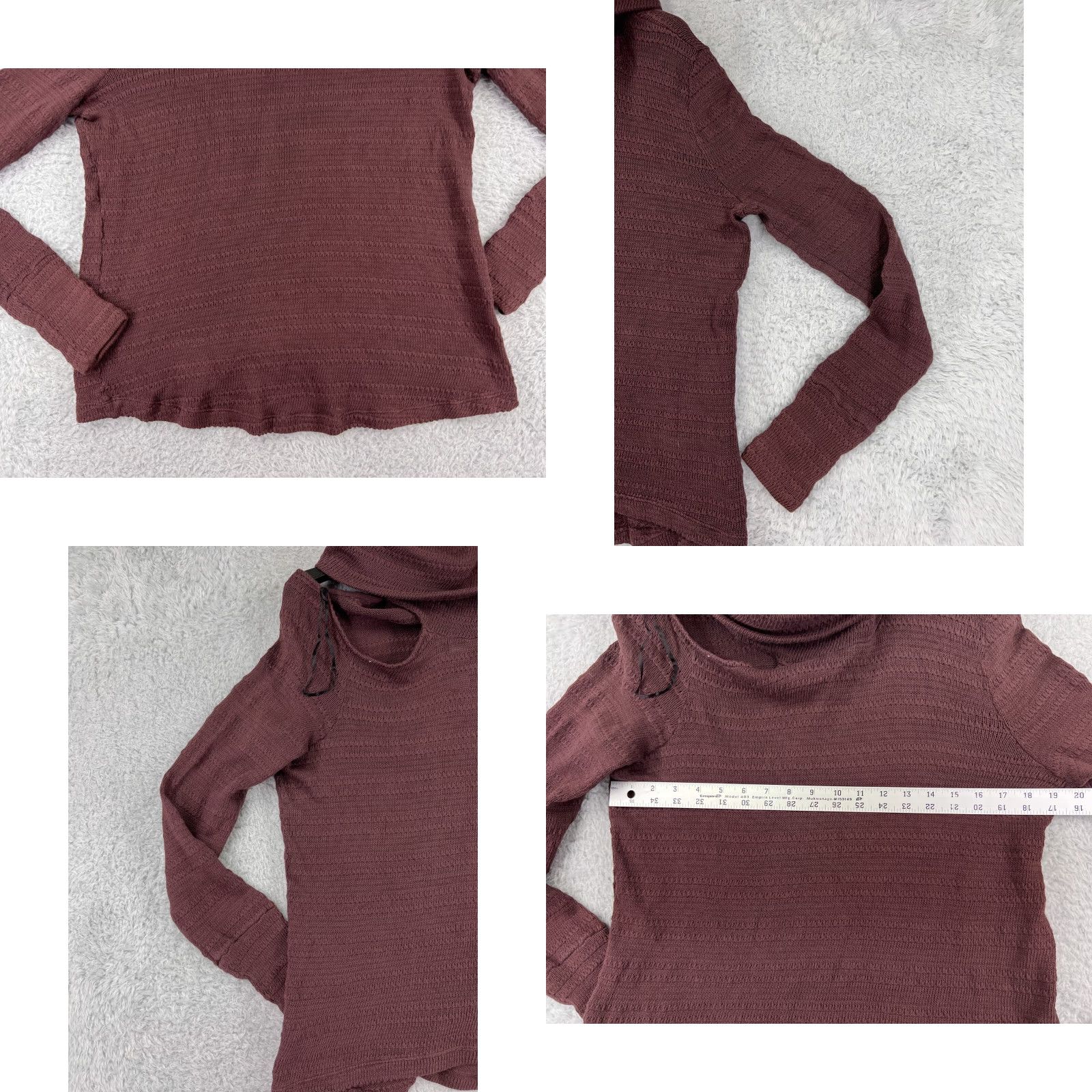 Vintage LA Made Womens Sweater Pullover Long Sleeve Cowl Neck Asymmetric Ruffle Burgundy Fall Winter 100% Cotton Knit Casual Size S / US 4 / IT 40 - 8 Thumbnail