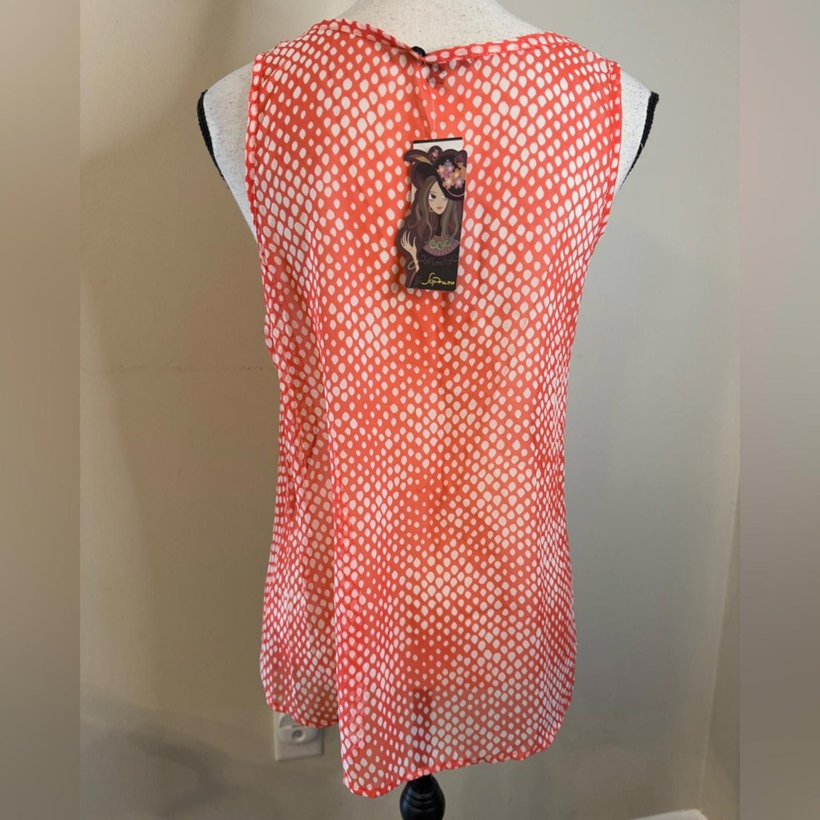Other Soprano coral & white polka dot semi sheer tank top SZ small Size S / US 4 / IT 40 - 3 Thumbnail