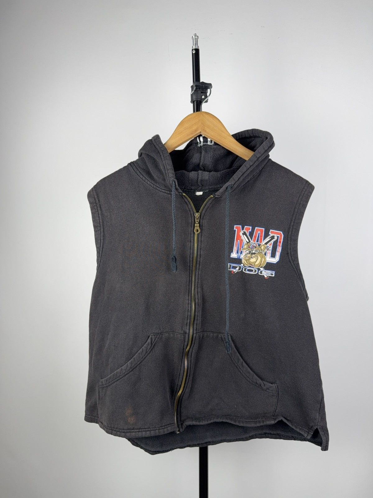 Vintage Vintage 90s MAD DOG Sleeveless Hoodie Vest Biker Streetwear Size US S / EU 44-46 / 1 - 2 Thumbnail